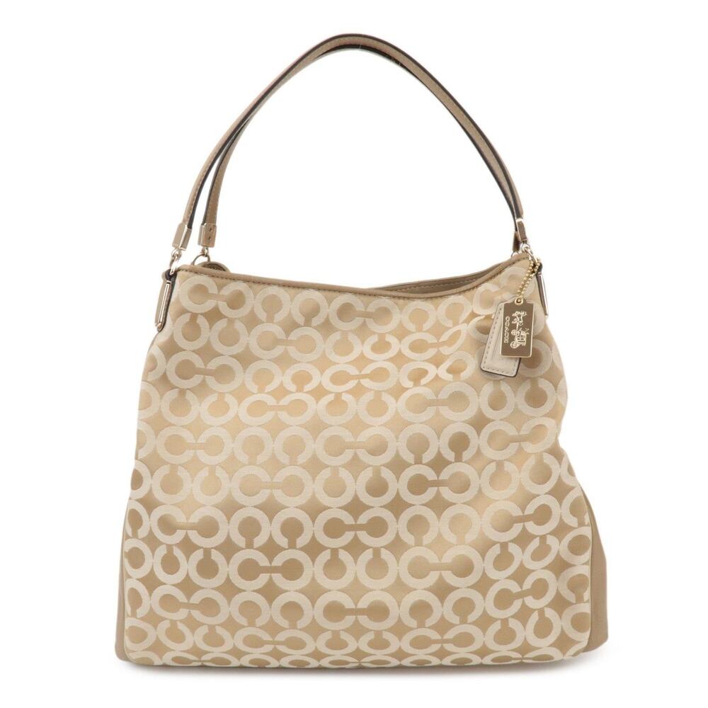 Coach Op Art Signature Canvas Shoulder Bag Beige